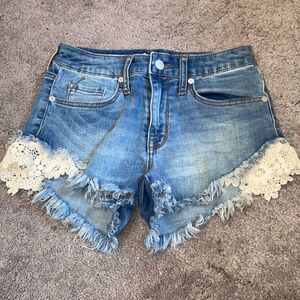 Massimo high rise denim lace shorts